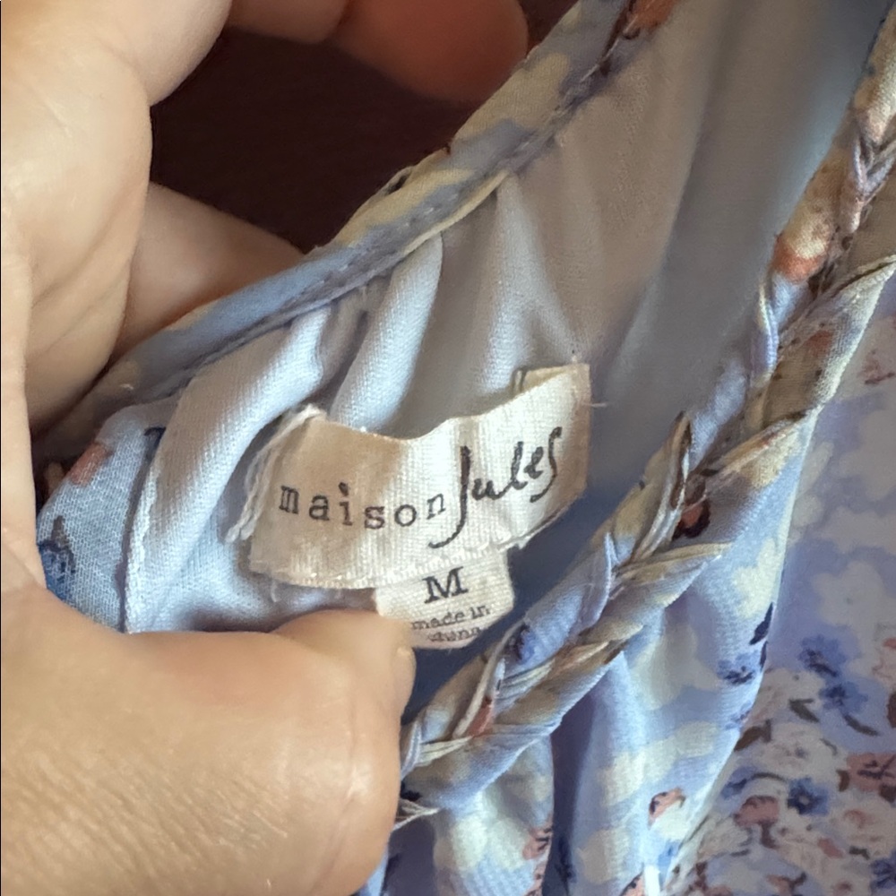 Maison Jules Light Blue Floral Sleeveless Pleated Maxi Dress Womens Size Medium - Picture 5 of 7